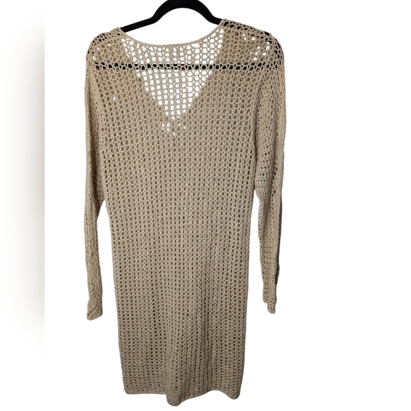 Beige Crochet Long Line Cardigan Vintage Y2K sz S - Picture 2 of 4